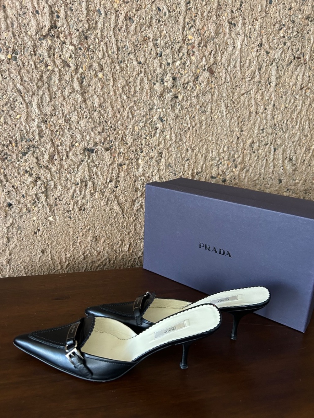 Prada Black Leather Pointed Toe Mules Heels 36.5 / US 6.5 - Picture 11 of 15